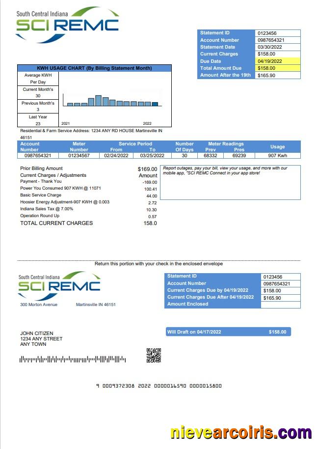 USA Indiana SCI REMC utility bill